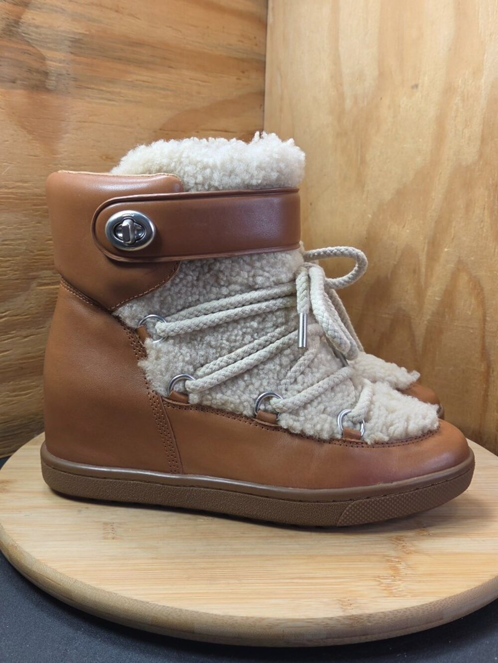 Coach Monroe Shearling Womens Brown Leather Boots Size 8.5 Booties